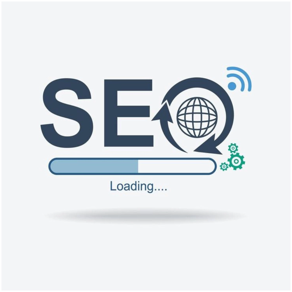 SEO icon with a globe inside a circular arrow, wireless signal symbol, loading bar, and green gears representing website optimization in progress. Digital Marketing freelancer in dubai