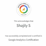 Certificate for Google Analytics- Digital marketing Freelancer in Dubai.
